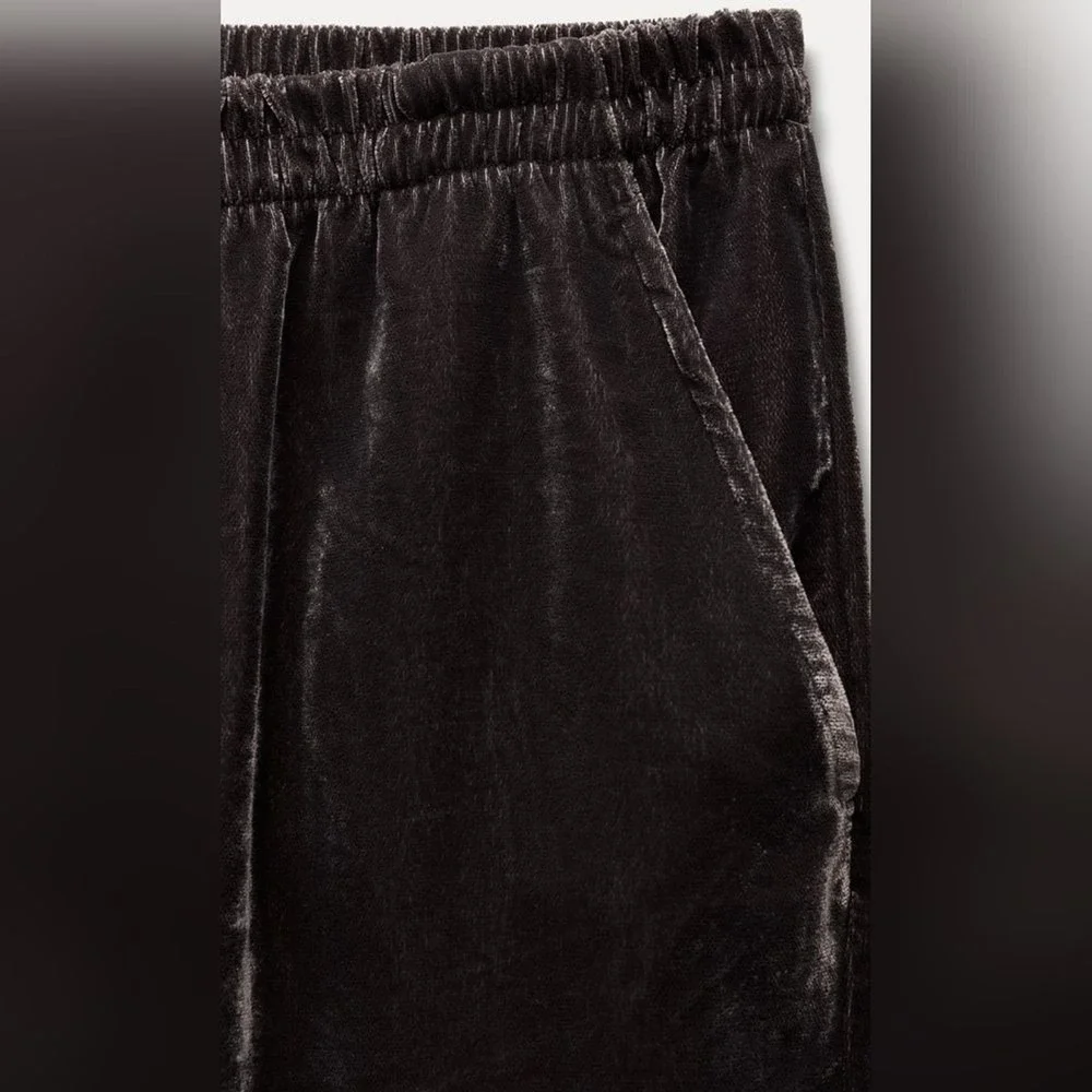 Zara Velvet Wrap Top‎ and Wide Leg Pants Set Dark Brown Womens Size Medium